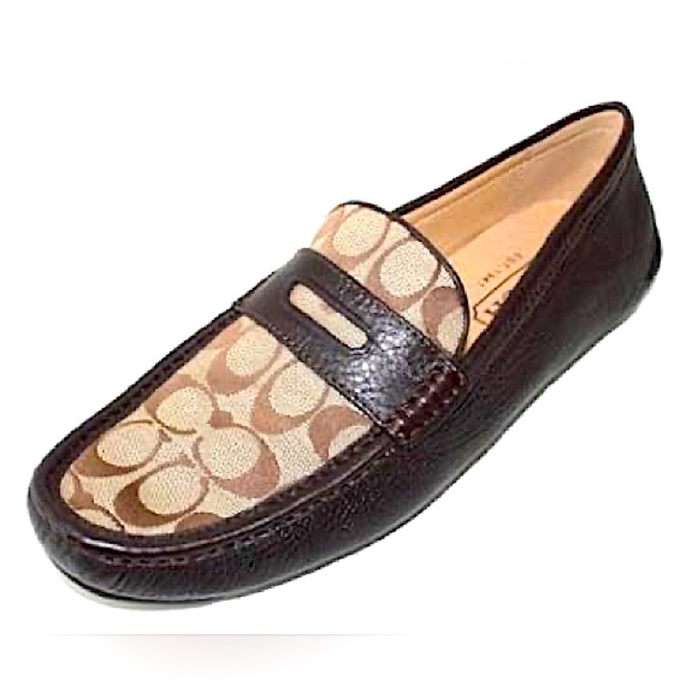 NIB COACH MEN'S “NEAL” DRIVER LEATHER LOAFER SIGNATURE C KHAKI/BROWN SIZE 10